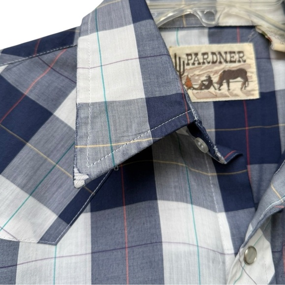 Vintage Plaid Western Pearl Snap Shirt Size Medium Blue Cowboy 70s 80s - Picture 9 of 10